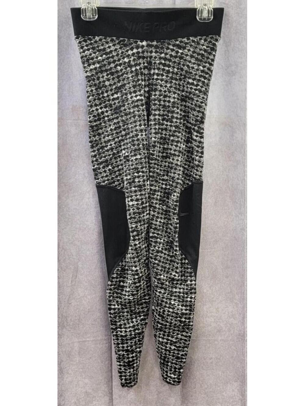 Nike Pro HyperWarm Womens Medium Gray Geometric Swoosh Leggings Activewear